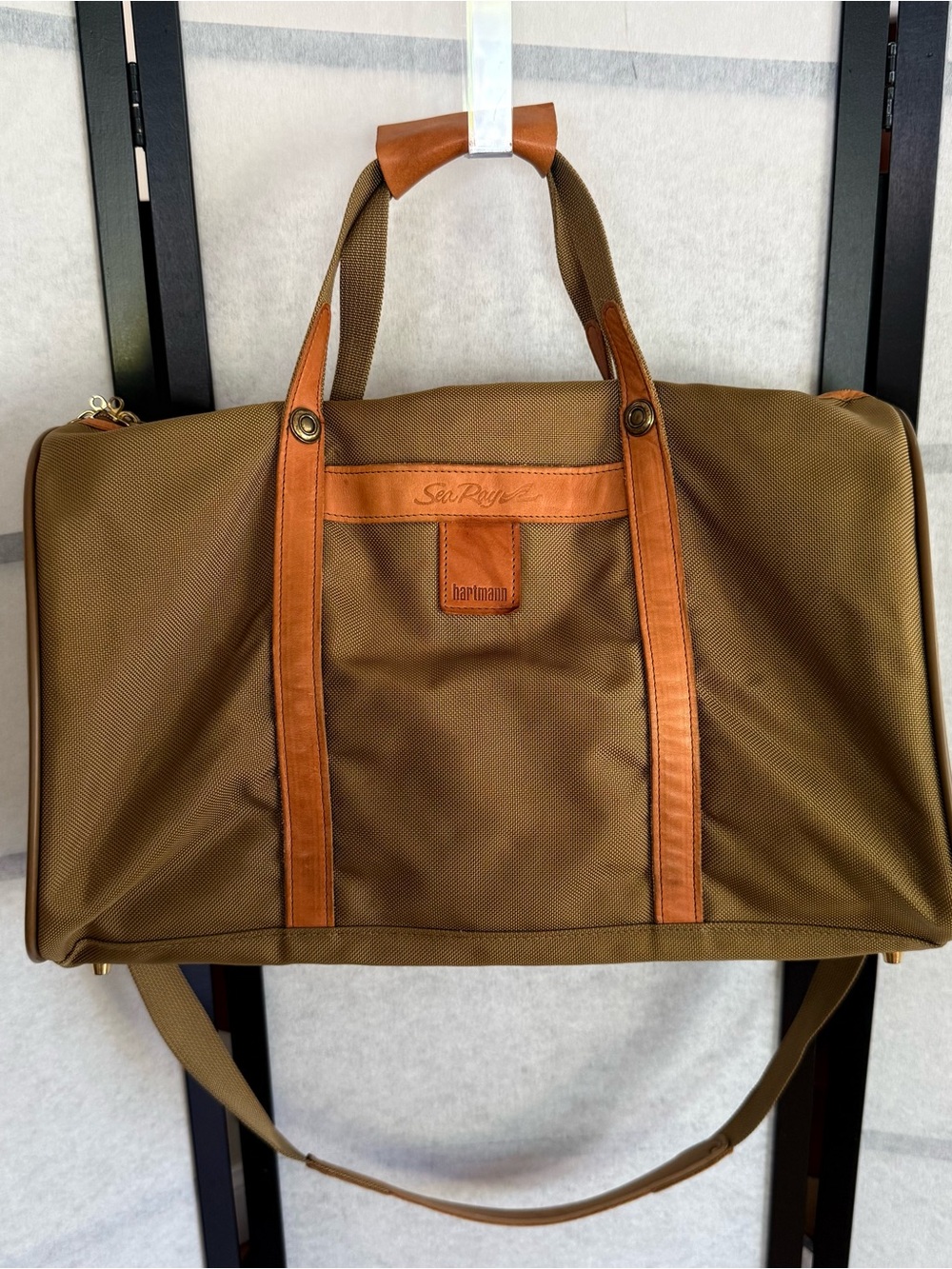 Vintage Hartmann x Sea Ray 19" Duffel Weekender Olive Nylon Leather Travel Bag